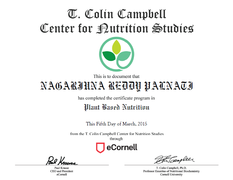 Plant Based Nutrition | Certificate